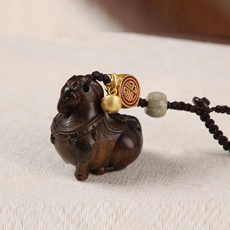 Buddha Stones Year Of The Horse Fu Character Small Leaf Red Sandalwood Various Sandalwood Balance Key Chain