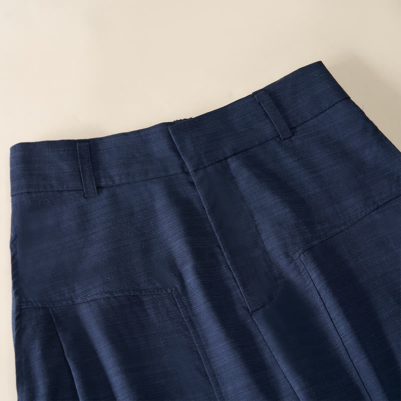 Buddha Stones Simple Zipper Design Cotton Women's Wide Leg Pants With Pockets