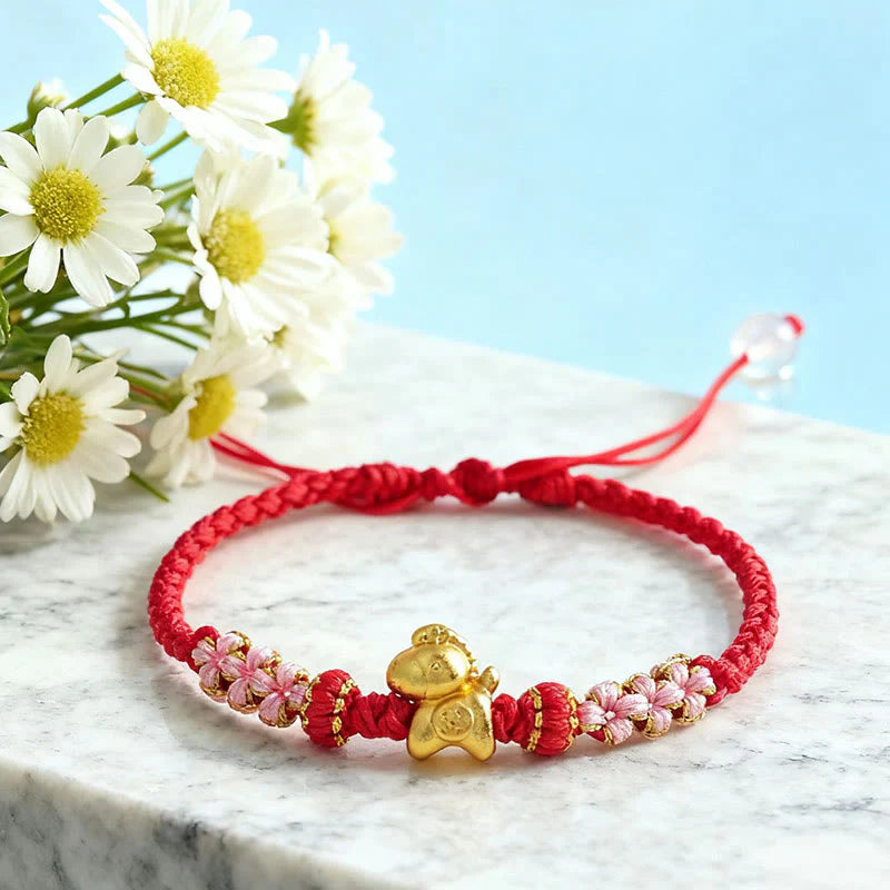 Buddha Stones Year Of The Horse Multicolored String Peach Blossom Knot Red String Luck Bracelet