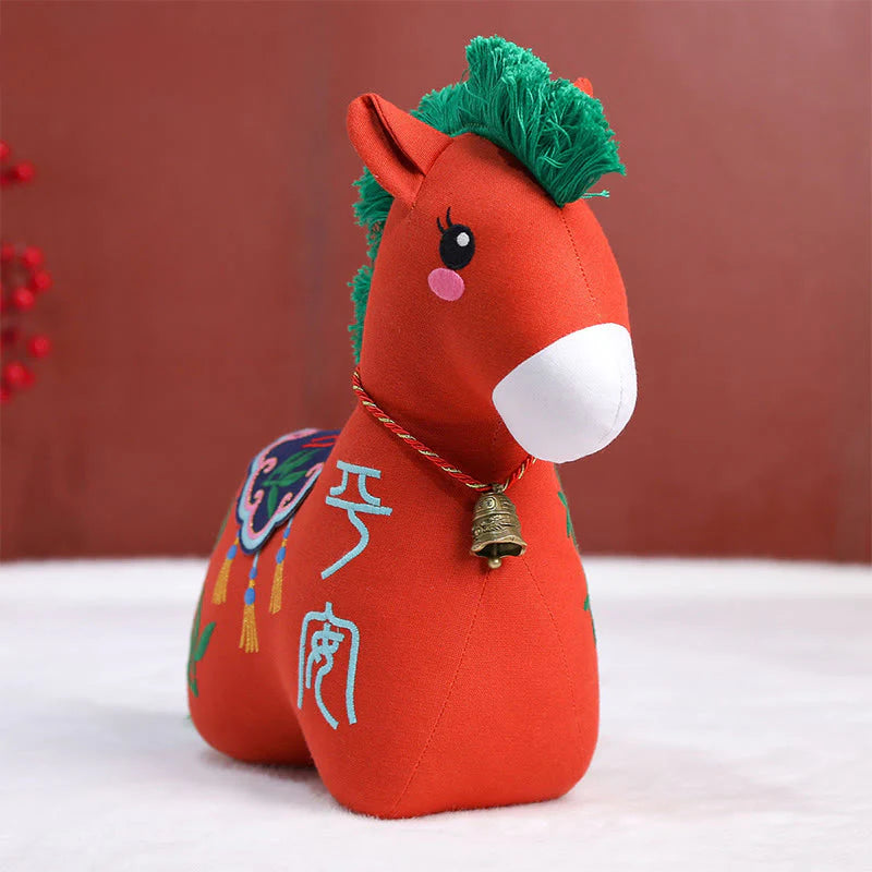 Buddha Stones Year of the Horse Copper Red String Fu Character Embroidery Prosperity Home Decoration
