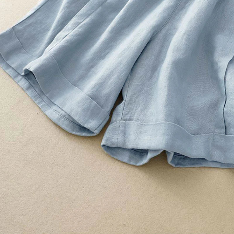Buddha Stones Casual Solid Color Women's Cotton Shorts With Pockets