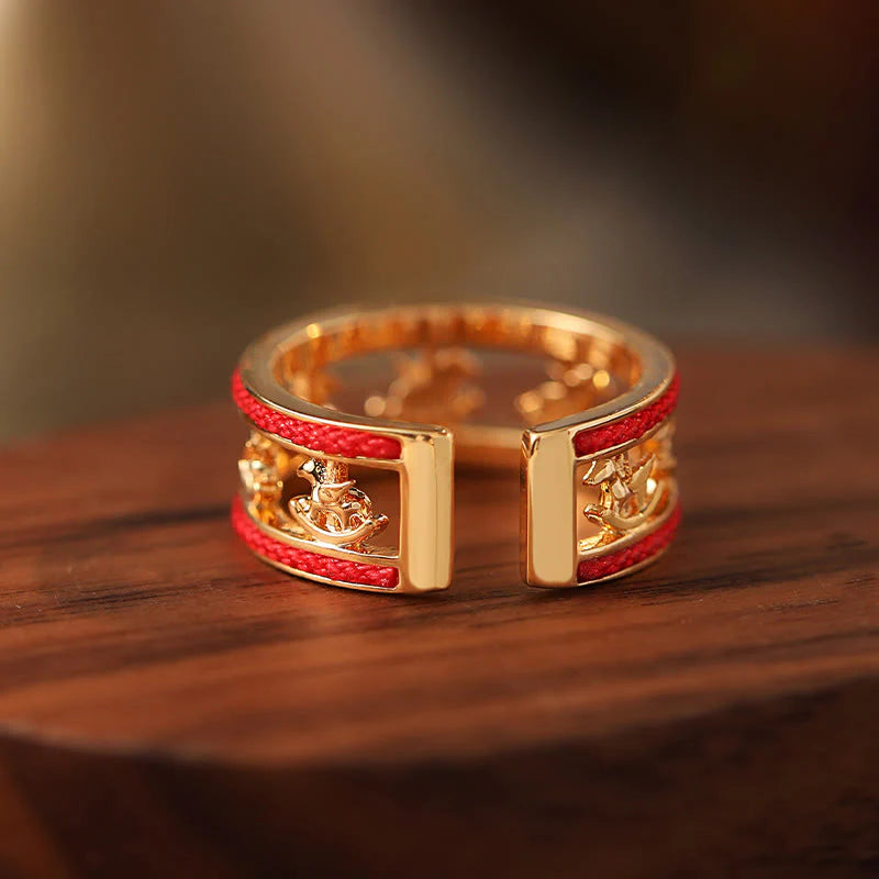 Buddha Stones Golden Year Of The Horse Luck Blessing Copper Opening Ring