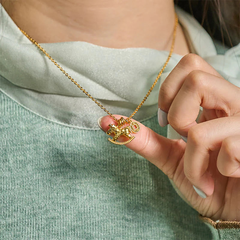 Buddha Stones Year Of The Horse 24k Gold Plated Copper Coin Necklace Pendant