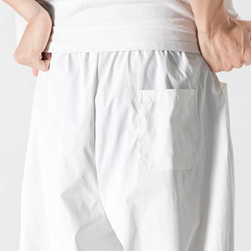 Buddha Stones Summer Solid Drawstring Ankle-Length Men's Cargo Harem Pants With Pockets
