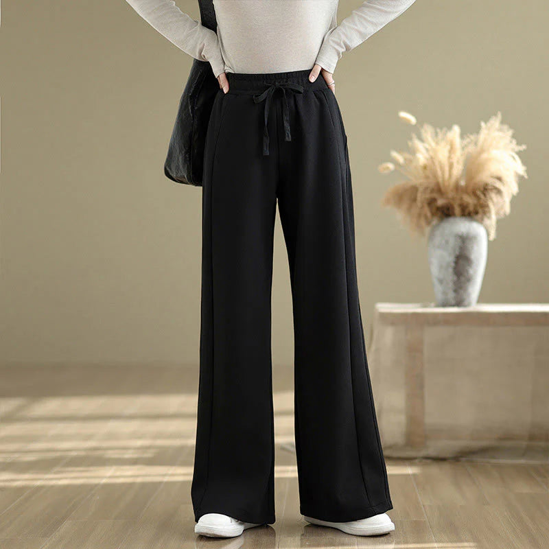 Buddha Stones Casual Plain Cotton Women's Wide Leg Pants With Pockets