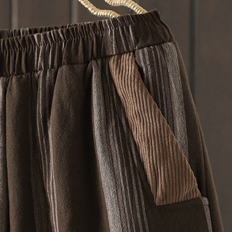 Buddha Stones Commute Thermal Striped Cotton Women's Harem Pants With Pockets