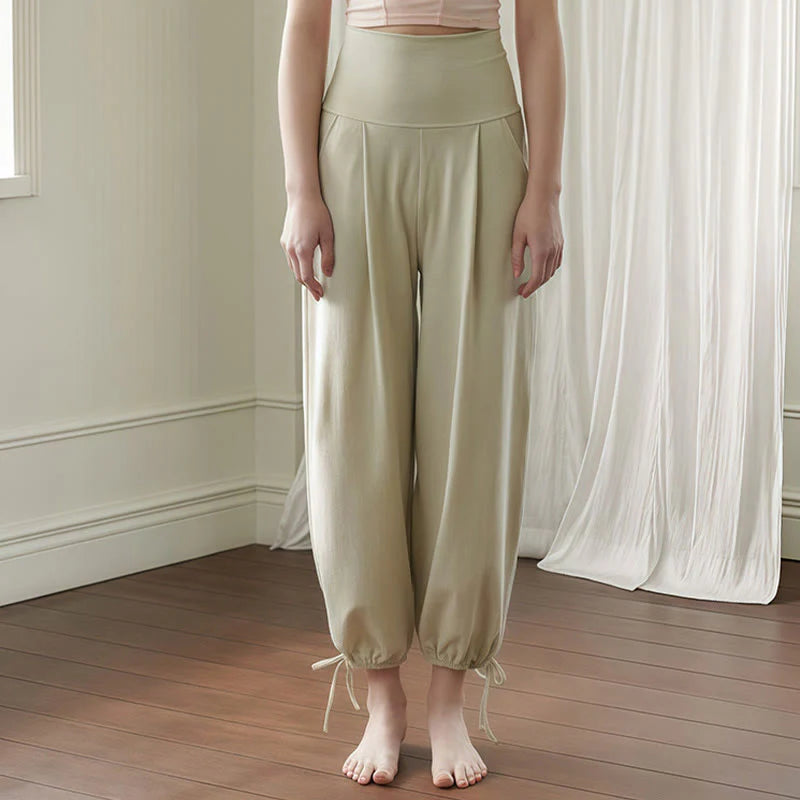 Buddha Stones Casual Plain Drawstring Hems Women's Leica Pants With Pockets