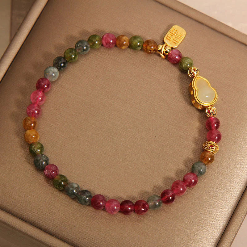 Buddha Stones Tourmaline Colorful Stone Fu Character Positive Bracelet