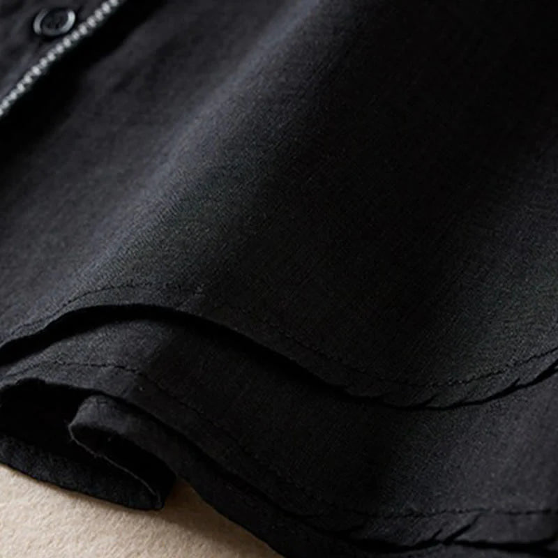 Buddha Stones Retro Plain Fake Two Pieces Button Half Sleeve Design Women's Cotton Linen Shirt