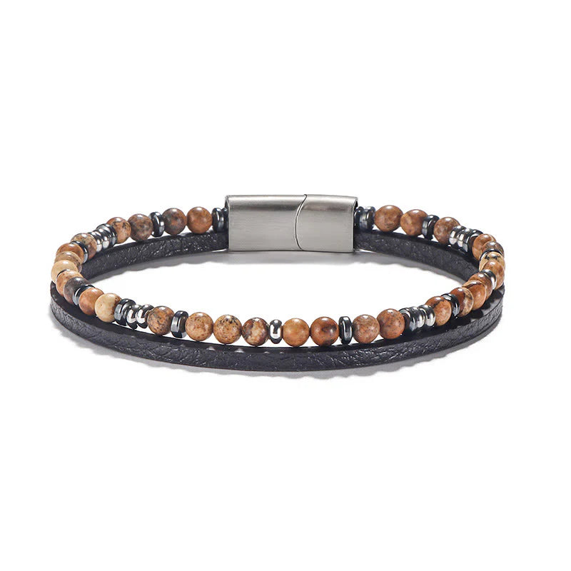 Buddha Stones Lapis Lazuli Tiger Eye Bead Balance Leather Bracelet