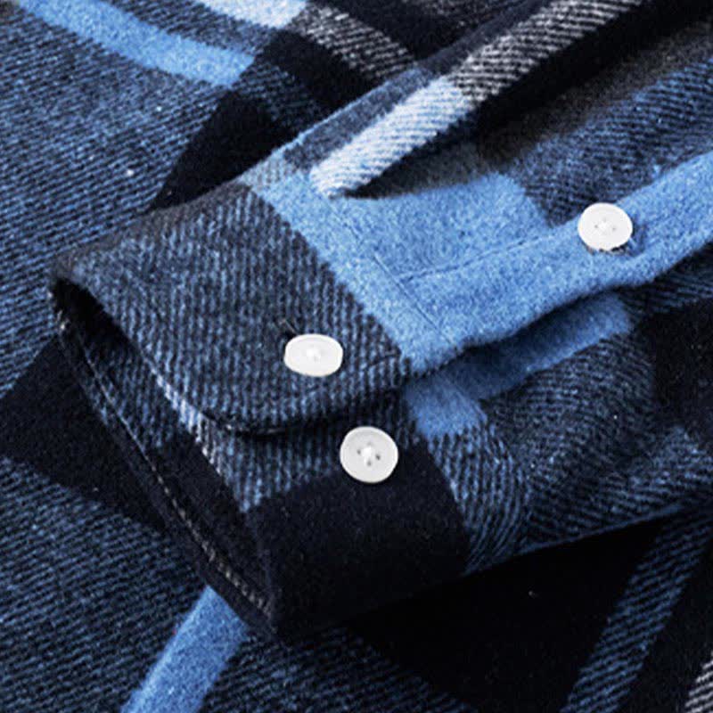 Buddha Stones Commute Multicolor Plaid Button Men's Cotton Long Sleeve Shirts With Pocket