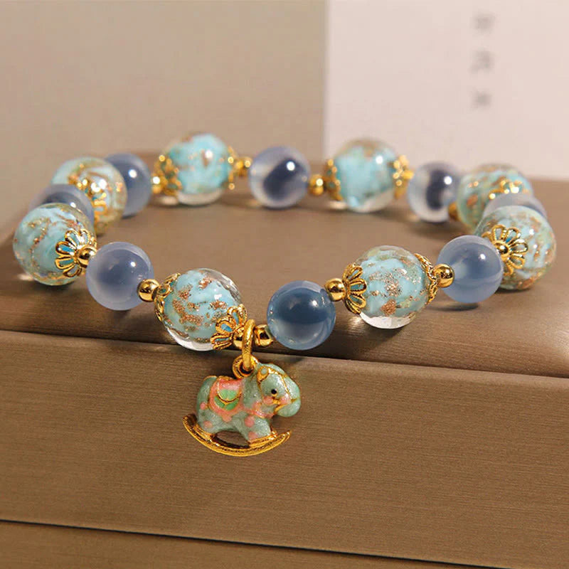 Buddha Stones Natural Candy Agate White Crystal Year Of The Horse Strength Bracelet