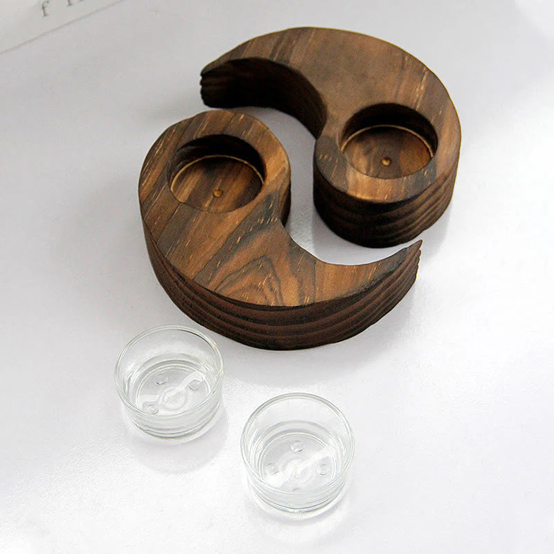 Buddha Stones Yin Yang Wood Candle Holder Meditation Rituals Use Items (Extra 35% Off | USE CODE: FS35)