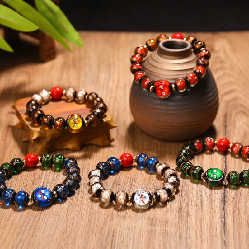 Buddha Stones Tibetan Five God of Wealth Thangka Liuli Glass Bead Chinese Zodiac Protection Bracelet (Extra 35% Off | USE CODE: FS35)