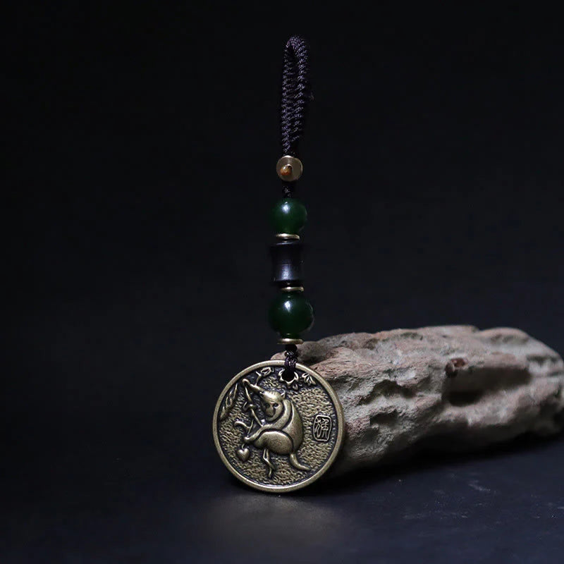 Buddha Stones Chinese Zodiac Year Of The Horse Bagua Fu Character Copper Brass Balance Key Chain