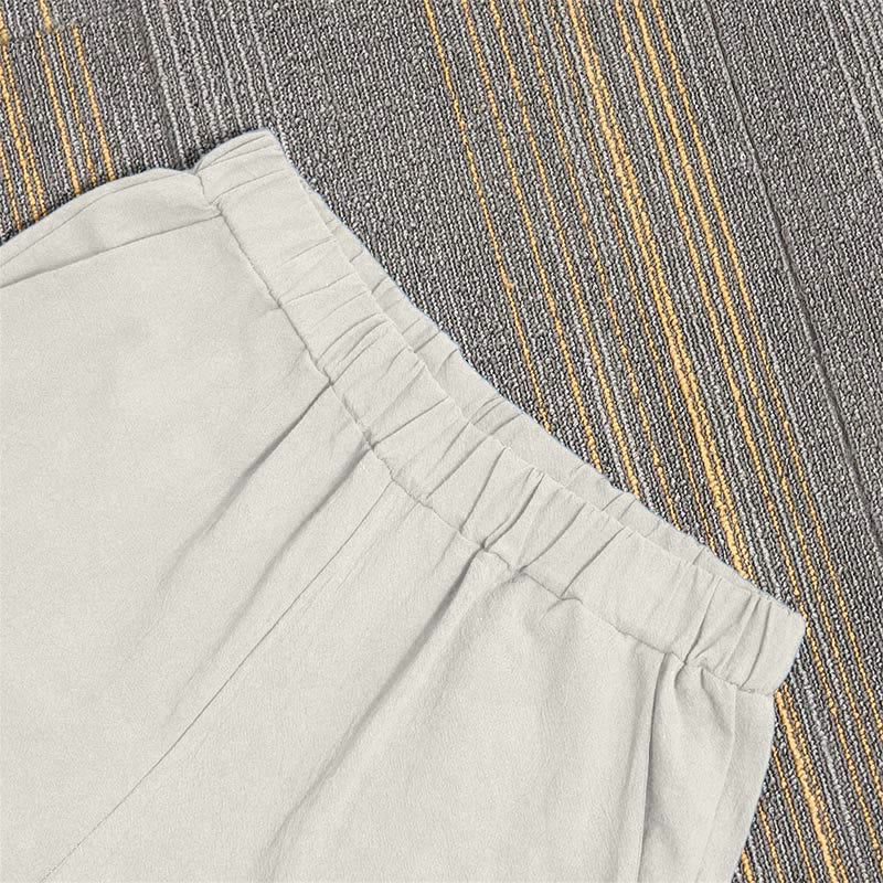 Buddha Stones Casual Pure Color Hollow Button Cuff Design Women's Cotton Linen Pants With Pockets