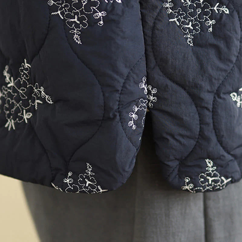 Buddha Stones Embroidered Frog-Button Women's Sleeveless Cotton Vest Waistcoat With Pockets