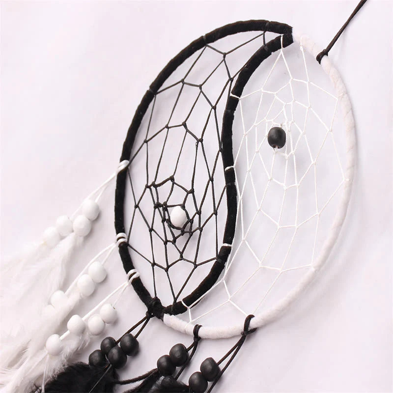 Yin Yang  Dream Catcher Circular Net with Feathers Balance Decoration