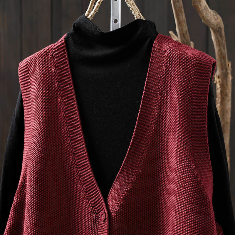 Buddha Stones Figure Rabbit Tree Embroidery Buttons Women's Sleeveless Cotton Knitted Vest Waistcoat