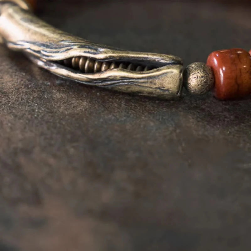 Buddha Stones Bone Beads Copper Cone Pendant Strength Bracelet