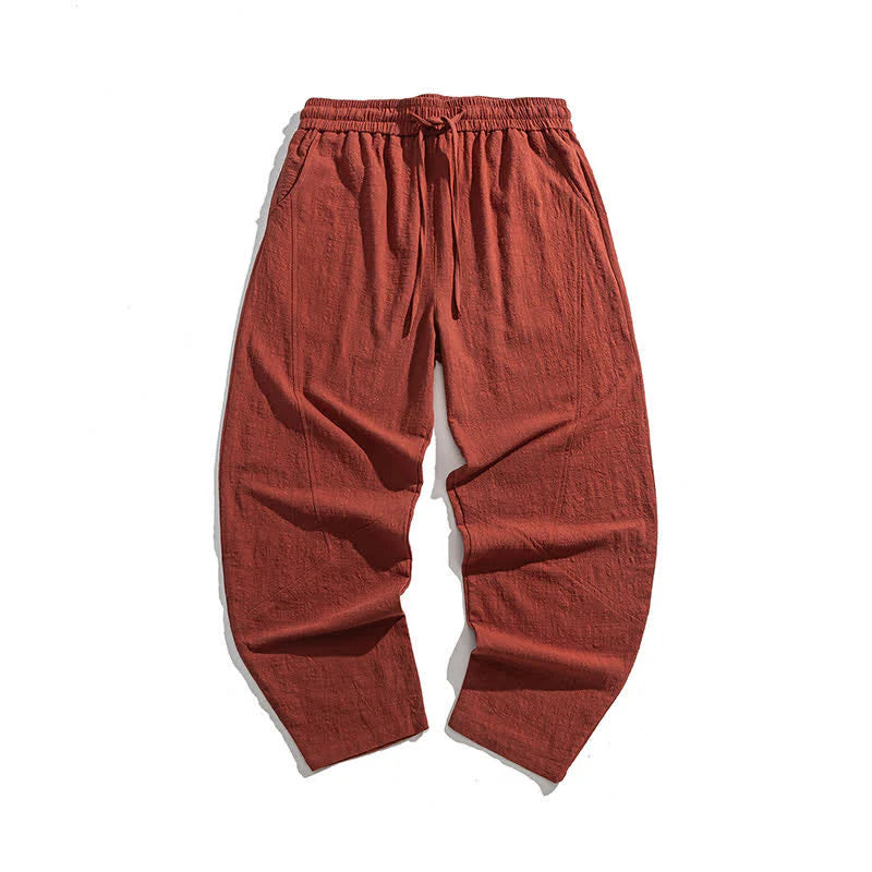 Buddha Stones Spring Pure Color Men's Cotton Drawstring Pants With Pockets