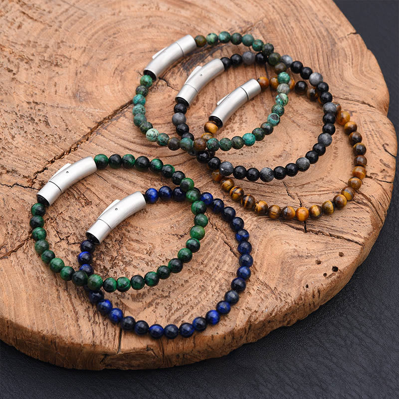 Buddha Stones Turquoise Black Glitter Stone Tiger Eye Positive Bracelet