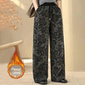 Buddha Stones Jacquard Paisley Pattern Women's Wide Leg Thermal Fleece-Lined Cotton Pants With Pockets