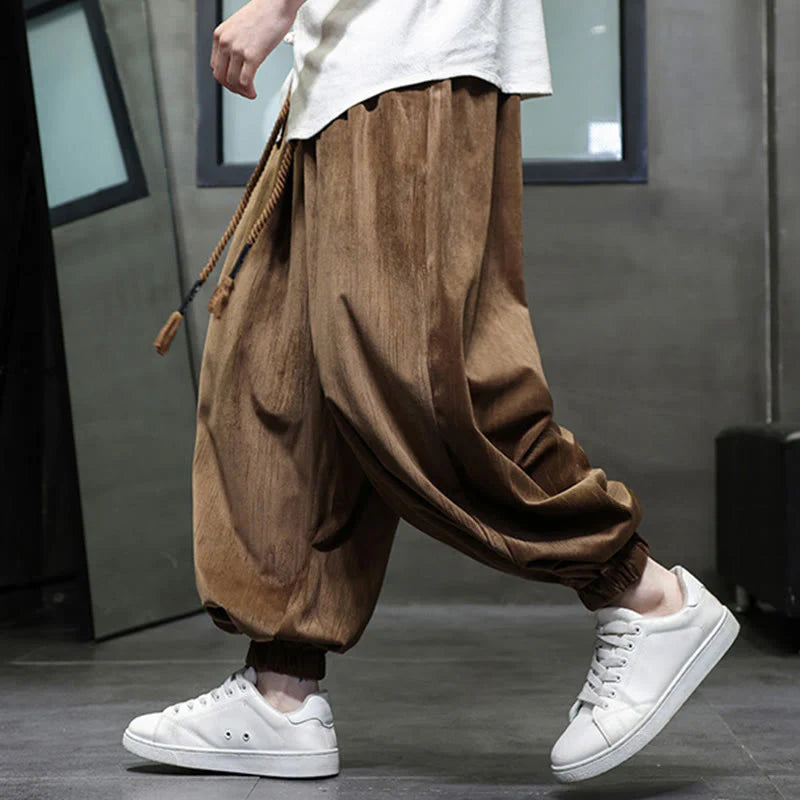 Buddha Stones Casual Daily Pure Color Drawstring Design Men's Harem Pants With Pockets