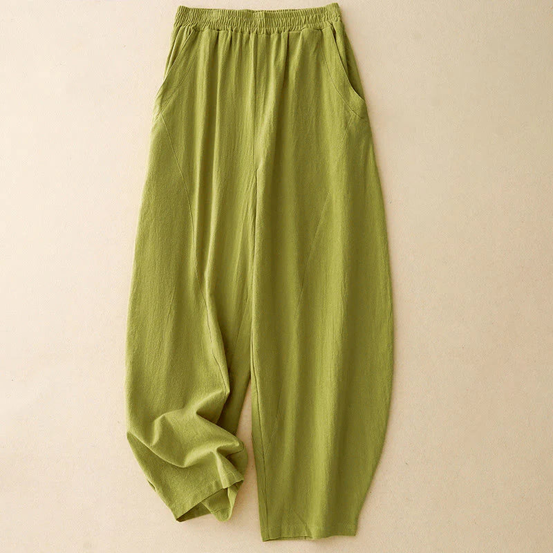 Buddha Stones Fall Solid Color Patchwork Simple Design Women's Wide Leg Pants With Pockets