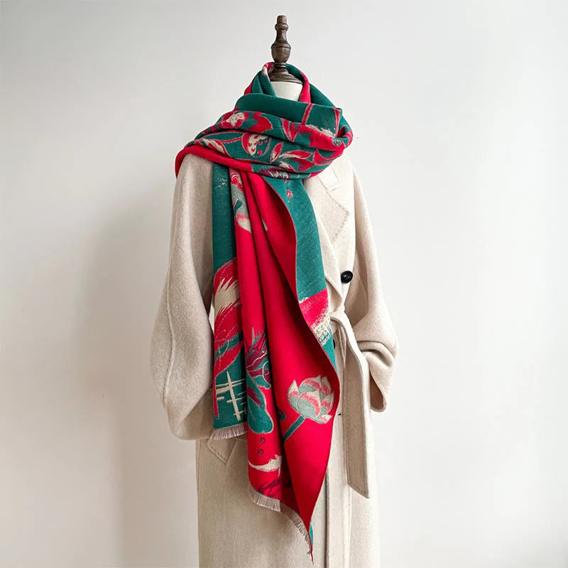 Buddha Stones Fall Lotus Koi Fish Dragonfly Pattern Cozy Scarf Shawl