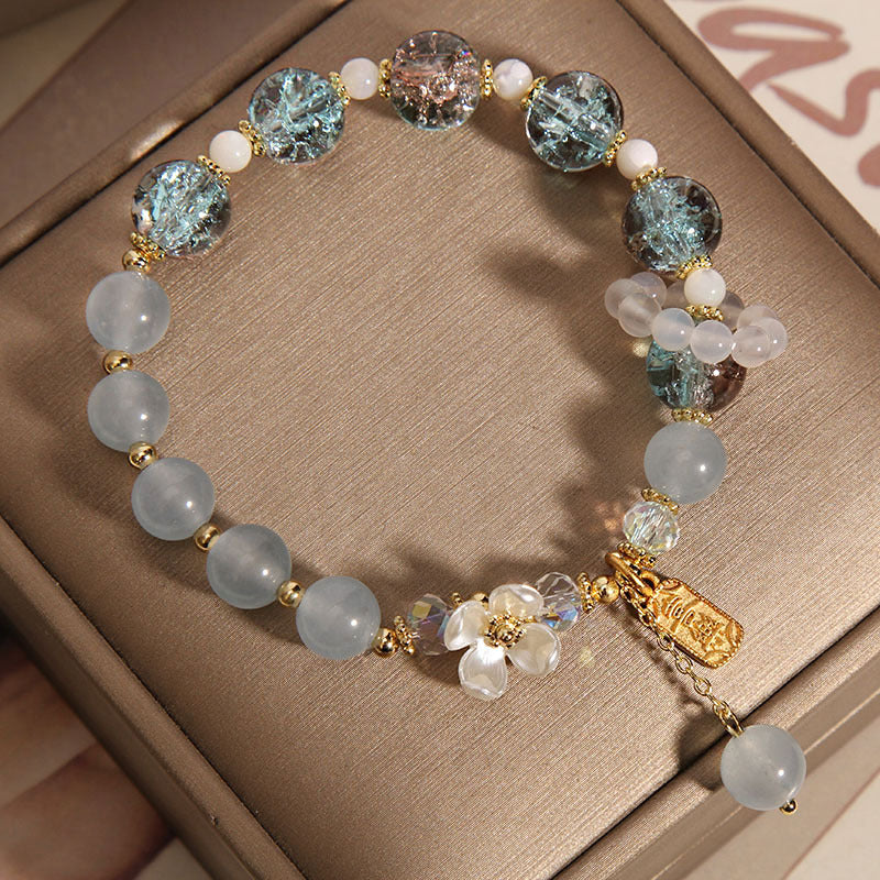 Buddha Stones Wishing You Healing and Grace Blue Chalcedony Bracelet Includes Gift Message Card