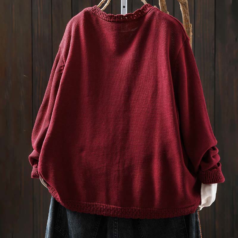 Buddha Stones Fall Lace Buttons Cotton Women's Long Sleeve Knitted Cardigan Sweater With Pockets