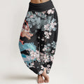 Buddha Stones Cotton Casual Dragon Cherry Blossoms Women's Elastic Waist Harem Pants