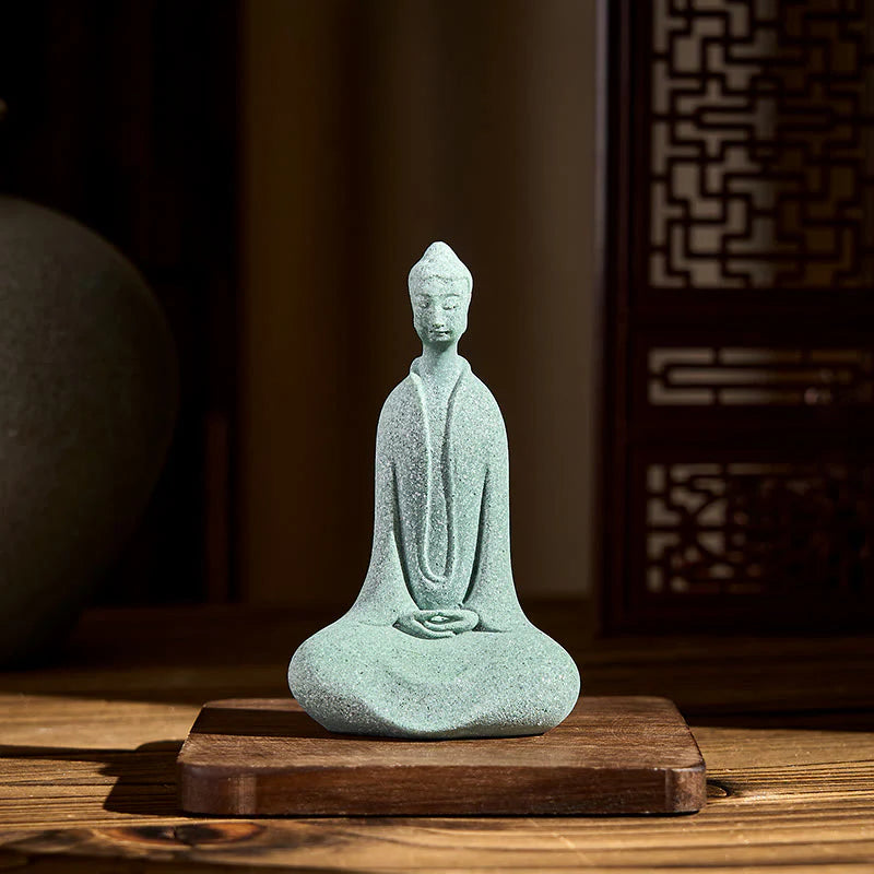 Buddha Stones Meditation Buddha Statue Sandstone Home Figure Desk Decoration 6*4.5*9.5cm