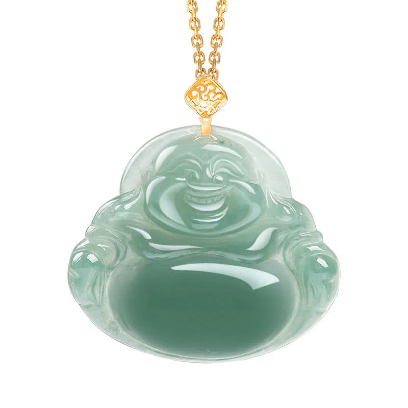 Buddha Stones Laughing Buddha Natural Jade Prosperity Abundance Necklace Pendant