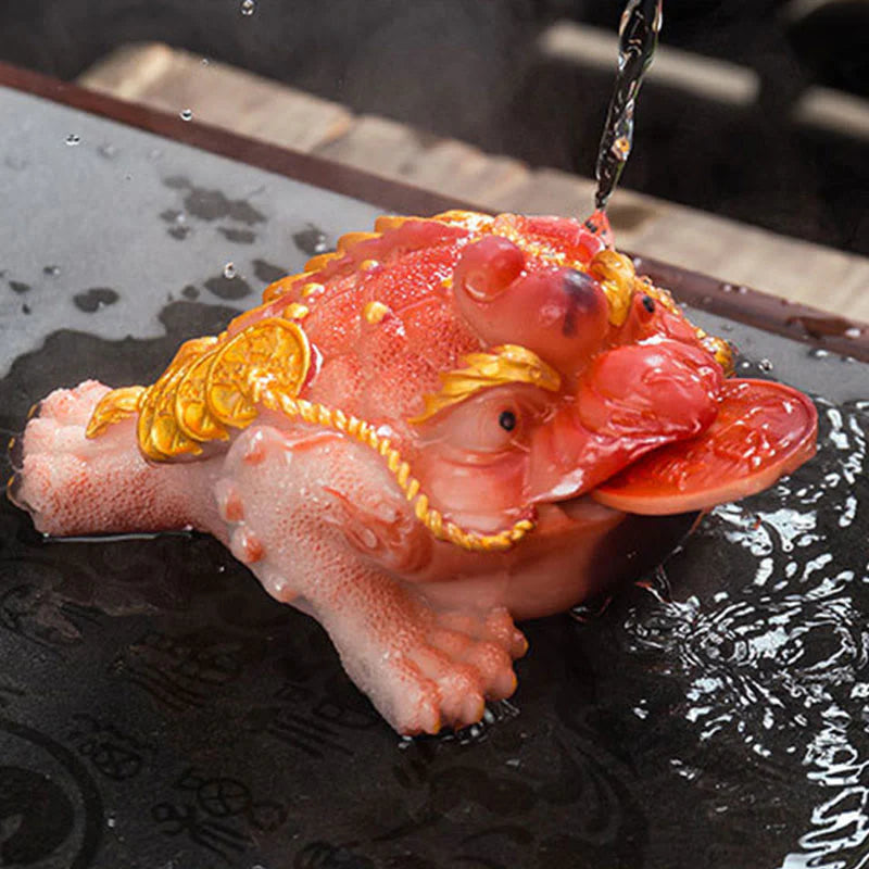 Buddha Stones Color Changing FengShui Wealth Lucky Frog Copper Coin Tea Pet Resin Figurine Decoration