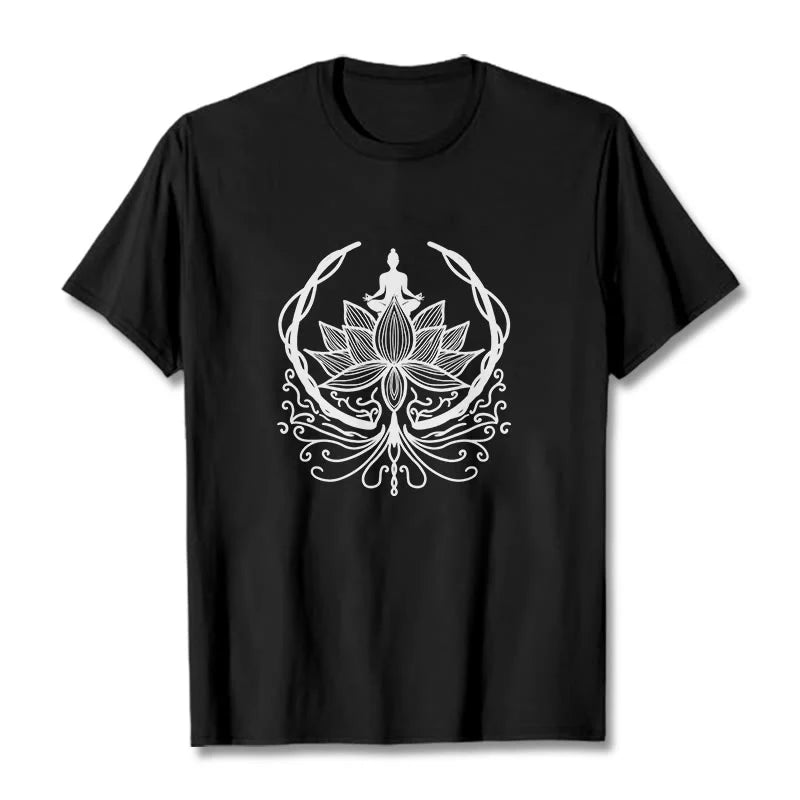 Buddha Stones Meditation Buddha Seated Inside A Lotus Flower Tee T-shirt