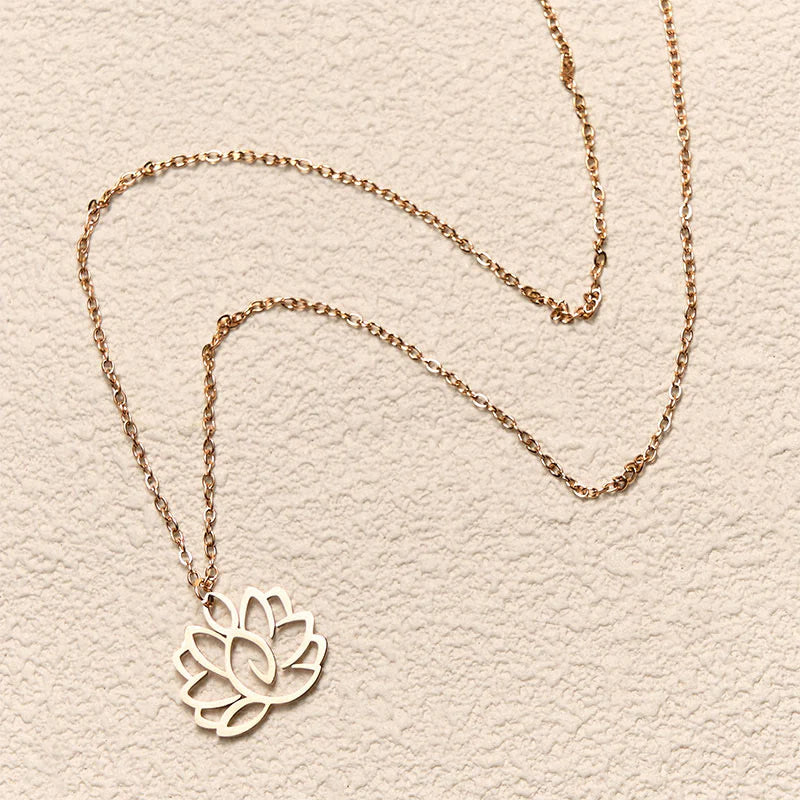 Buddha Stones Hollow Lotus Design Stainless Steel Enlightenment Necklace Pendant