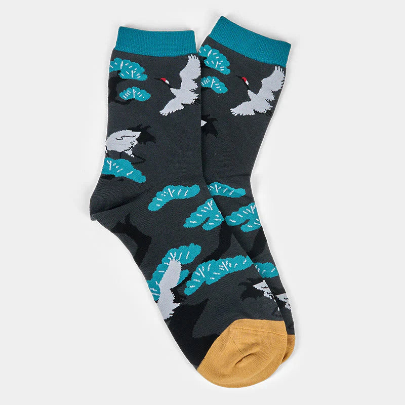 Buddha Stones Create Yourself White Crane Pine Tree Women's Socks Includes Gift Message Card