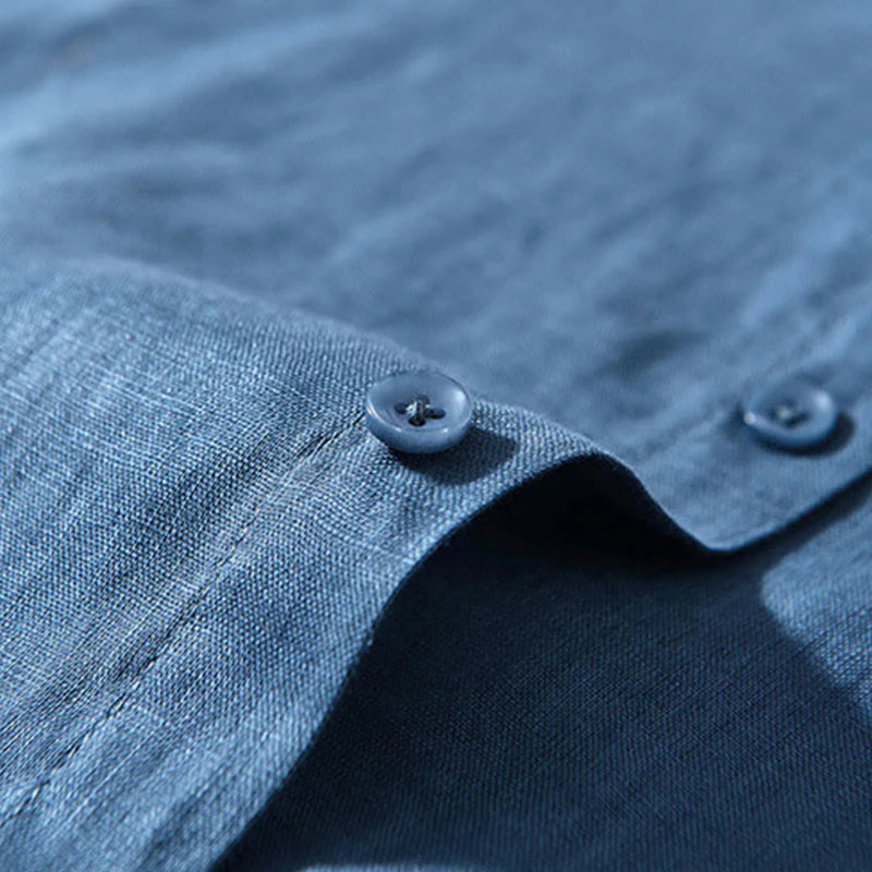Buddha Stones Simple Fall Long Sleeve Buttons Design Linen Men's Shirts