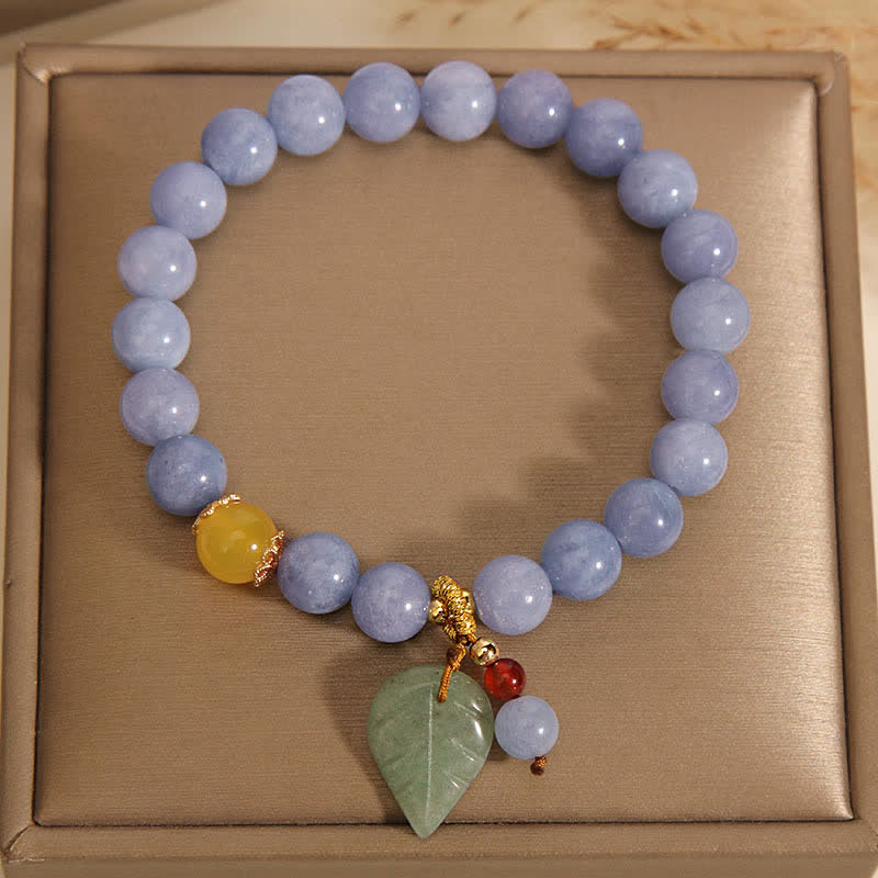 Buddha Stones Aquamarine Jade Leaf Healing Charm Bracelet