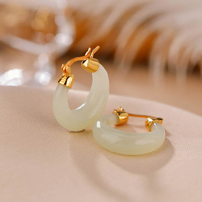 Buddha Stones Round Jade Cyan Jade Prosperity Luck Drop Earrings