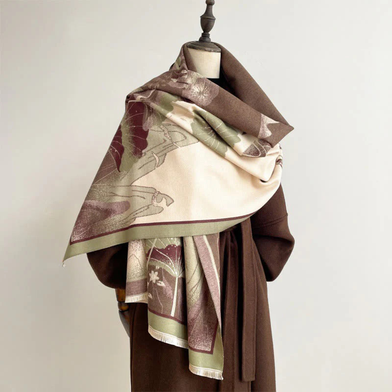 Buddha Stones Winter Mountain Lotus Flowers Leaves Pattern Soft Scarf Shawl