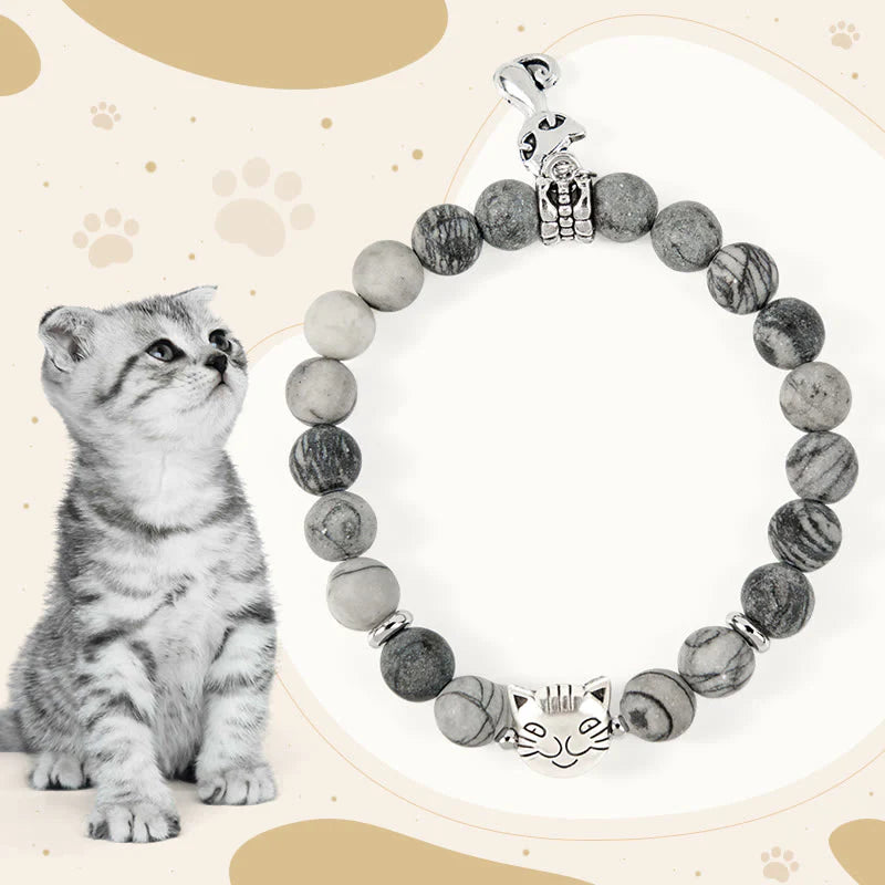 Buddha Stones Wishing Love and Safety for Your Cat Grey Tabby Bracelet Includes Gift Message Card