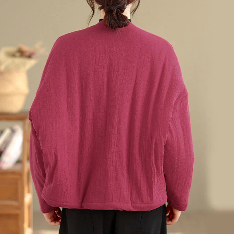 Buddha Stones Winter Long Sleeve Cotton Women's Thermal Jacket With Pockets