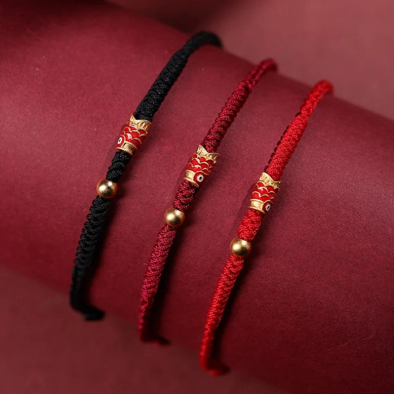 Buddha Stones 925 Sterling Silver Handmade Koi Fish Wealth Success Braided Rope Bracelet