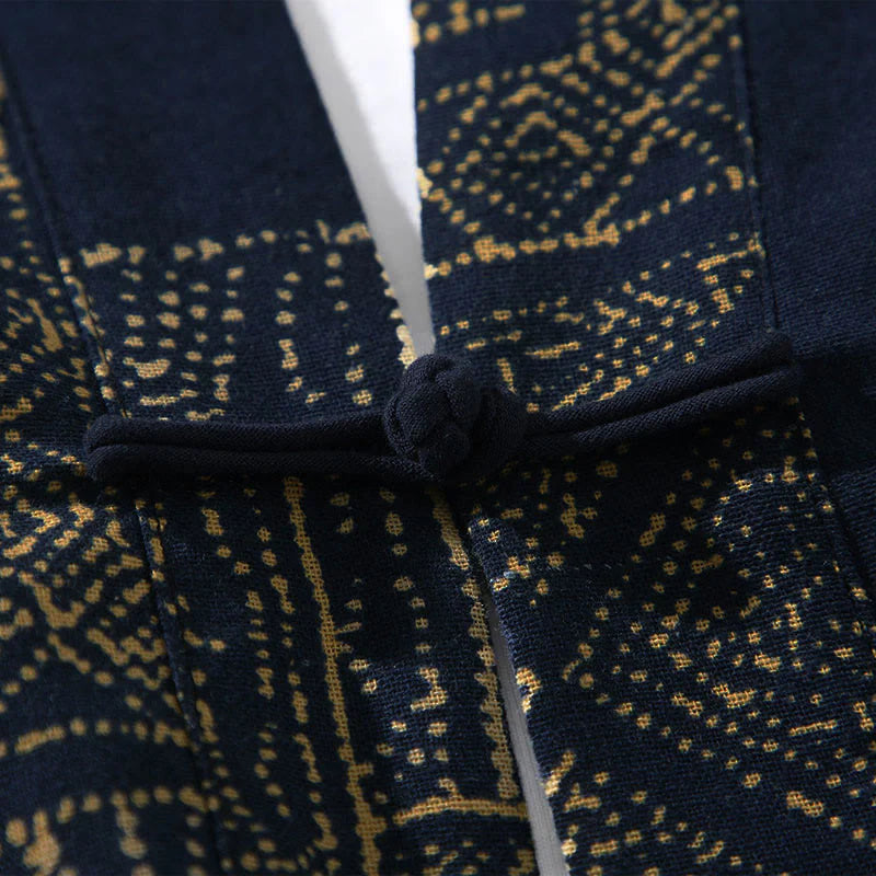 Buddha Stones Geometry Floral Stripes Butterfly Ink Open Front Half Sleeve Jacket Cotton Men's Kimono