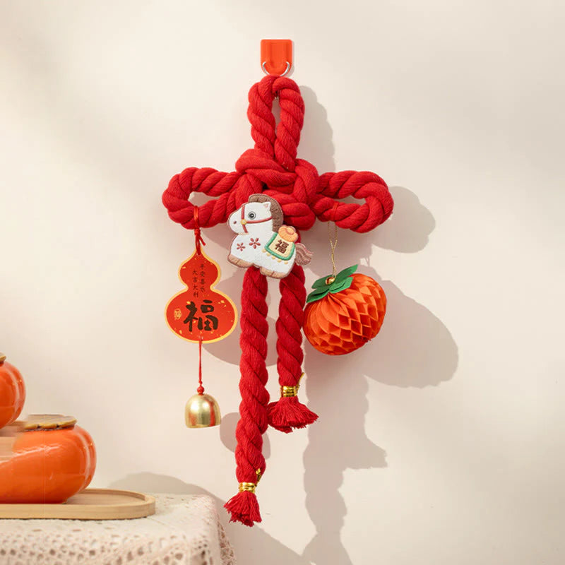 Buddha Stones Year of the Horse Dancing Lion Fu Character Chinese Knotting Fortune Decoration