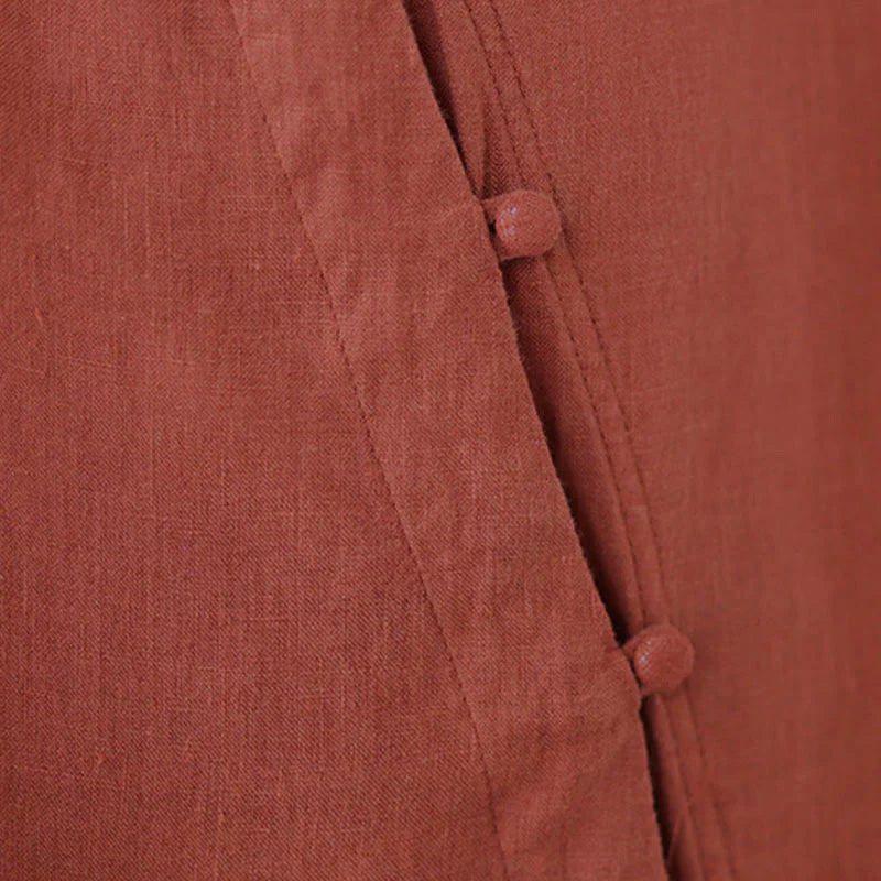 Buddha Stones Lapel Frog-Button Diagonal Placket Design Three Quarter Sleeve Women's Cotton Shirt