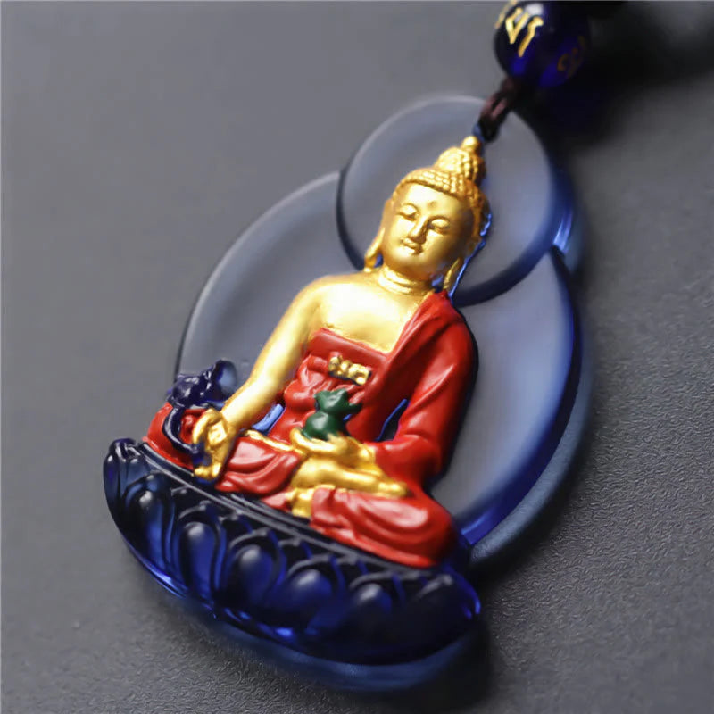 Buddha Stones Tibet Medicine Buddha Liuli Crystal Compassion Necklace Pendant (Extra 35% Off | USE CODE: FS35)